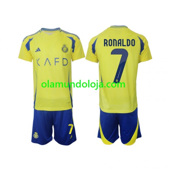Camisola Al Nassr Cristiano Ronaldo 7 Criança Equipamento Primeiro 2024-2025 Manga Curta
